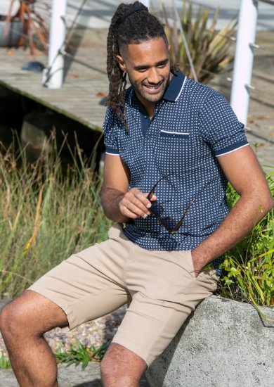 D555 Coventry AOP Polo Shirt Jacquard Collar & Ribbed Cuffs Navy - Pólóingek - Galléros Pólók 2XL-8XL - Pólóingek 2XL-8XL