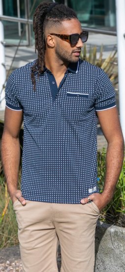 D555 Coventry AOP Polo Shirt Jacquard Collar & Ribbed Cuffs Navy - Pólóingek - Galléros Pólók 2XL-8XL - Pólóingek 2XL-8XL