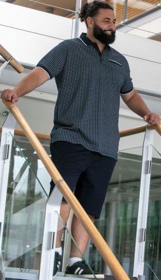 D555 Coventry AOP Polo Shirt Jacquard Collar & Ribbed Cuffs Navy - Pólóingek - Galléros Pólók 2XL-8XL - Pólóingek 2XL-8XL