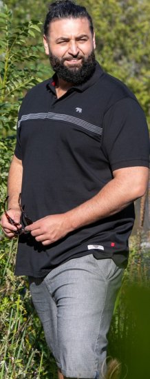 D555 Stafford Cut And Sew Embroidery Stripe Short Sleeve Polo Black - Pólóingek - Galléros Pólók 2XL-8XL - Pólóingek 2XL-8XL