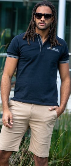 D555 Ilkeston Jacquard Collar & Cuff Short Sleeve Pique Polo Navy - Pólóingek - Galléros Pólók 2XL-8XL - Pólóingek 2XL-8XL