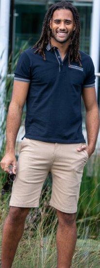 D555 Ilkeston Jacquard Collar & Cuff Short Sleeve Pique Polo Navy - Pólóingek - Galléros Pólók 2XL-8XL - Pólóingek 2XL-8XL