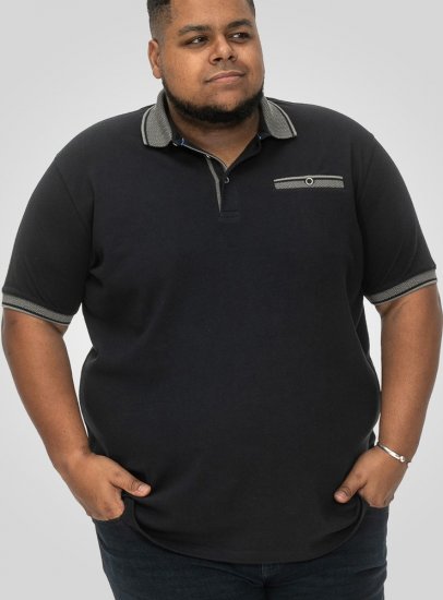 D555 Ilkeston Jacquard Collar & Cuff Short Sleeve Pique Polo Navy - Pólóingek - Galléros Pólók 2XL-8XL - Pólóingek 2XL-8XL