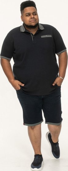 D555 Ilkeston Jacquard Collar & Cuff Short Sleeve Pique Polo Navy - Pólóingek - Galléros Pólók 2XL-8XL - Pólóingek 2XL-8XL