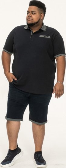 D555 Ilkeston Jacquard Collar & Cuff Short Sleeve Pique Polo Navy - Pólóingek - Galléros Pólók 2XL-8XL - Pólóingek 2XL-8XL