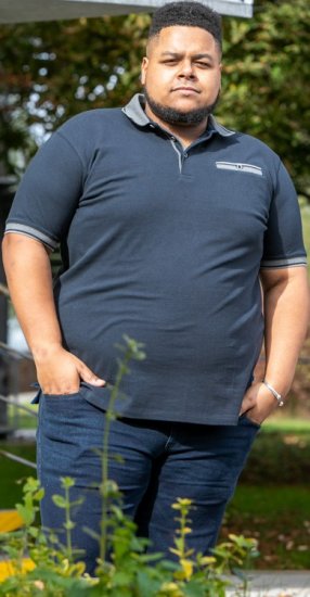 D555 Ilkeston Jacquard Collar & Cuff Short Sleeve Pique Polo Navy - Pólóingek - Galléros Pólók 2XL-8XL - Pólóingek 2XL-8XL