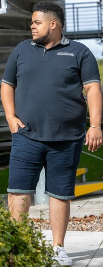 D555 Ilkeston Jacquard Collar & Cuff Short Sleeve Pique Polo Navy - Pólóingek - Galléros Pólók 2XL-8XL - Pólóingek 2XL-8XL