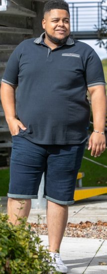 D555 Ilkeston Jacquard Collar & Cuff Short Sleeve Pique Polo Navy - Pólóingek - Galléros Pólók 2XL-8XL - Pólóingek 2XL-8XL