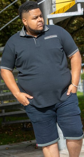 D555 Ilkeston Jacquard Collar & Cuff Short Sleeve Pique Polo Navy - Pólóingek - Galléros Pólók 2XL-8XL - Pólóingek 2XL-8XL