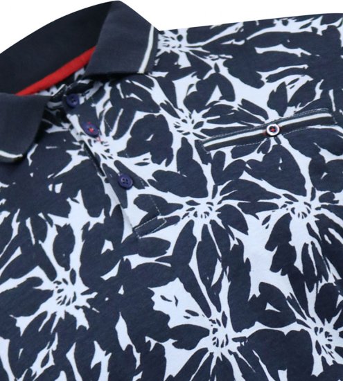 D555 Halifax AOP Hawaiian Print Short Sleeve Polo Blue - Pólók - Nagyméretű pólók - 2XL-14XL