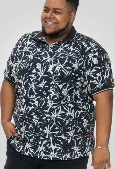 D555 Halifax AOP Hawaiian Print Short Sleeve Polo Blue - Pólók - Nagyméretű pólók - 2XL-14XL