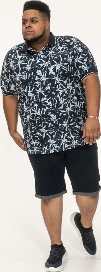 D555 Halifax AOP Hawaiian Print Short Sleeve Polo Blue - Pólók - Nagyméretű pólók - 2XL-14XL