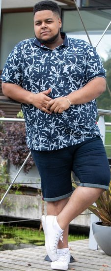 D555 Halifax AOP Hawaiian Print Short Sleeve Polo Blue - Pólók - Nagyméretű pólók - 2XL-14XL