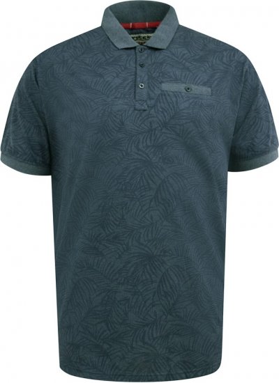 D555 Uttoxeter AOP Leaf Print Short Sleeve Polo Denim - Pólóingek - Galléros Pólók 2XL-8XL - Pólóingek 2XL-8XL