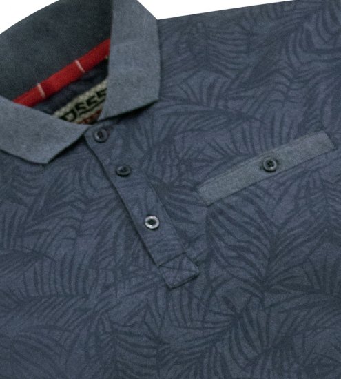 D555 Uttoxeter AOP Leaf Print Short Sleeve Polo Denim - Pólóingek - Galléros Pólók 2XL-8XL - Pólóingek 2XL-8XL