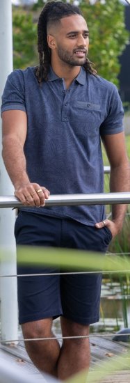 D555 Uttoxeter AOP Leaf Print Short Sleeve Polo Denim - Pólóingek - Galléros Pólók 2XL-8XL - Pólóingek 2XL-8XL