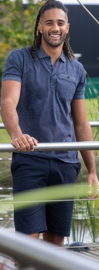 D555 Uttoxeter AOP Leaf Print Short Sleeve Polo Denim - Pólóingek - Galléros Pólók 2XL-8XL - Pólóingek 2XL-8XL