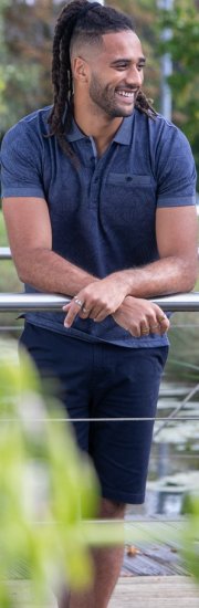 D555 Uttoxeter AOP Leaf Print Short Sleeve Polo Denim - Pólóingek - Galléros Pólók 2XL-8XL - Pólóingek 2XL-8XL