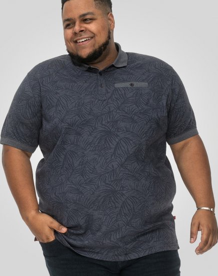 D555 Uttoxeter AOP Leaf Print Short Sleeve Polo Denim - Pólóingek - Galléros Pólók 2XL-8XL - Pólóingek 2XL-8XL