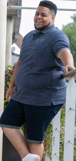 D555 Uttoxeter AOP Leaf Print Short Sleeve Polo Denim - Pólóingek - Galléros Pólók 2XL-8XL - Pólóingek 2XL-8XL