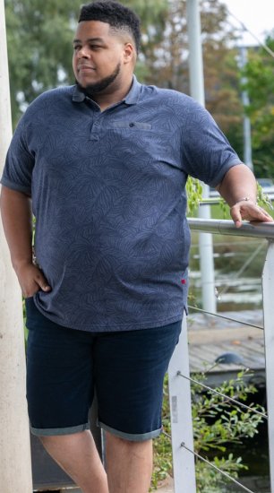 D555 Uttoxeter AOP Leaf Print Short Sleeve Polo Denim - Pólóingek - Galléros Pólók 2XL-8XL - Pólóingek 2XL-8XL