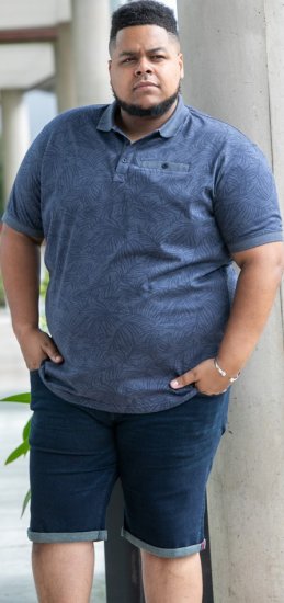 D555 Uttoxeter AOP Leaf Print Short Sleeve Polo Denim - Pólóingek - Galléros Pólók 2XL-8XL - Pólóingek 2XL-8XL