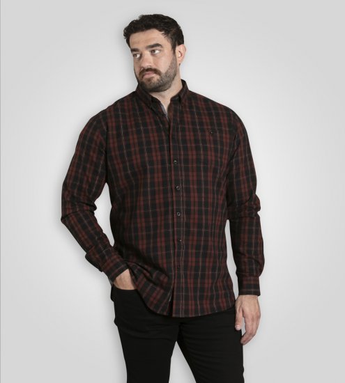D555 Horsham Long Sleeve Shirt with Chest Pocket Burgundy/Black Check - Ingek - Ingek 2XL-10XL