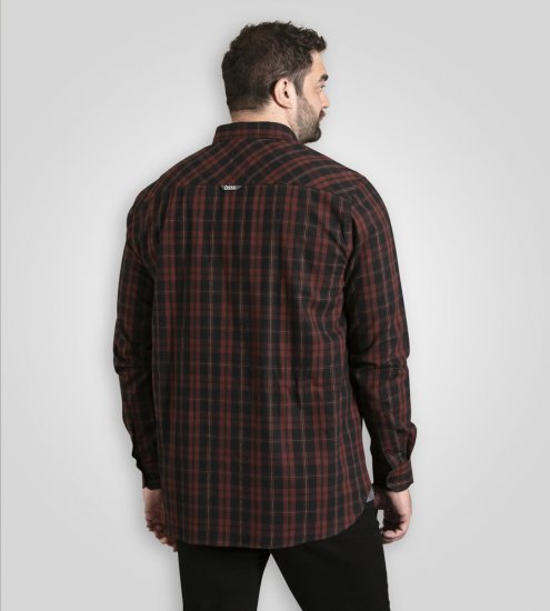 D555 Horsham Long Sleeve Shirt with Chest Pocket Burgundy/Black Check - Ingek - Ingek 2XL-10XL