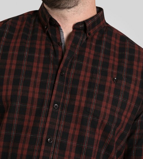 D555 Horsham Long Sleeve Shirt with Chest Pocket Burgundy/Black Check - Ingek - Ingek 2XL-10XL