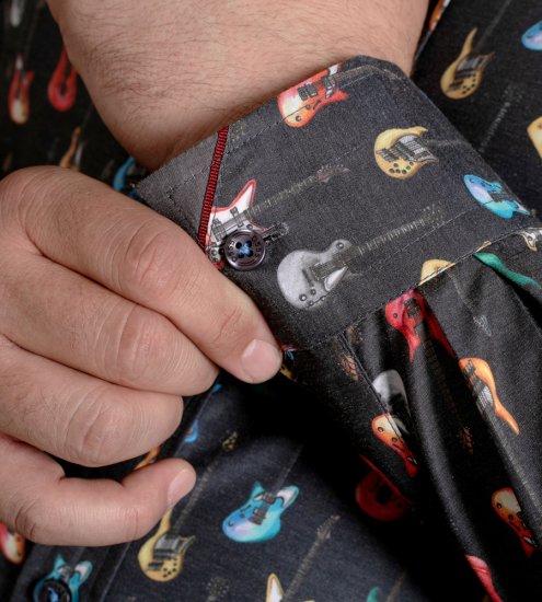 D555 Wakefield Long Sleeve AOP Guitar Printed Shirt Grey - Ingek - Ingek 2XL-10XL