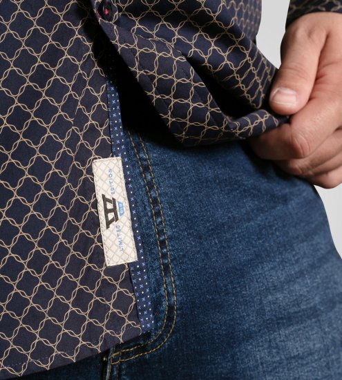 D555 Sheffield Long Sleeve AOP Micro Gold Shirt Navy - Ingek - Ingek 2XL-10XL