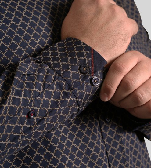 D555 Sheffield Long Sleeve AOP Micro Gold Shirt Navy - Ingek - Ingek 2XL-10XL