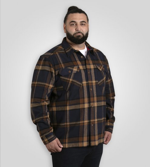 D555 Aldershot Long Sleeve Heavy Shacket Overshirt Tan/Navy Check - Ingek - Ingek 2XL-10XL