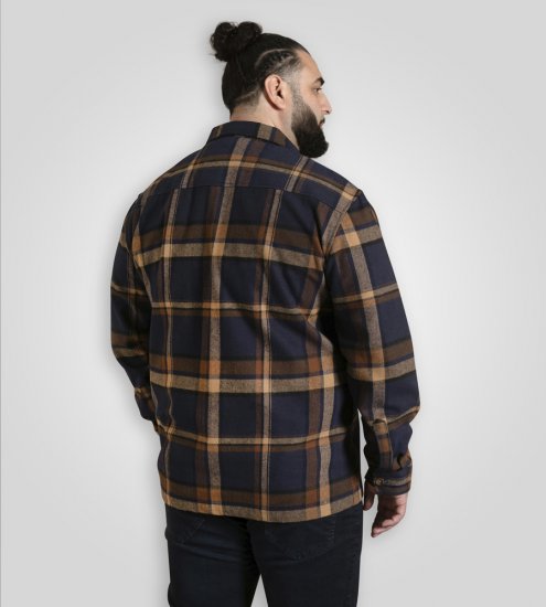 D555 Aldershot Long Sleeve Heavy Shacket Overshirt Tan/Navy Check - Ingek - Ingek 2XL-10XL