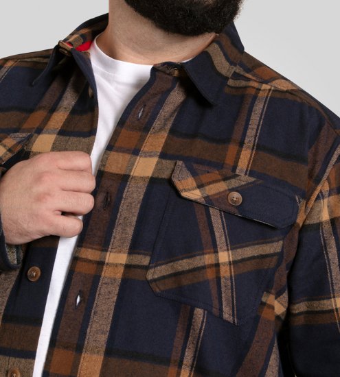 D555 Aldershot Long Sleeve Heavy Shacket Overshirt Tan/Navy Check - Ingek - Ingek 2XL-10XL
