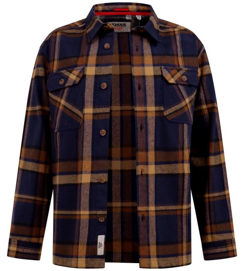 D555 Aldershot Long Sleeve Heavy Shacket Overshirt Tan/Navy Check - Ingek - Ingek 2XL-10XL