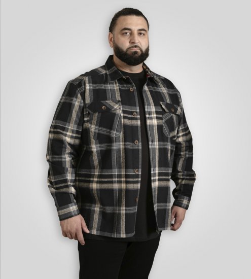 D555 Falkirk Long Sleeve Heavy Shacket Overshirt Black/Grey TALL SIZES - Ingek - Ingek 2XL-10XL