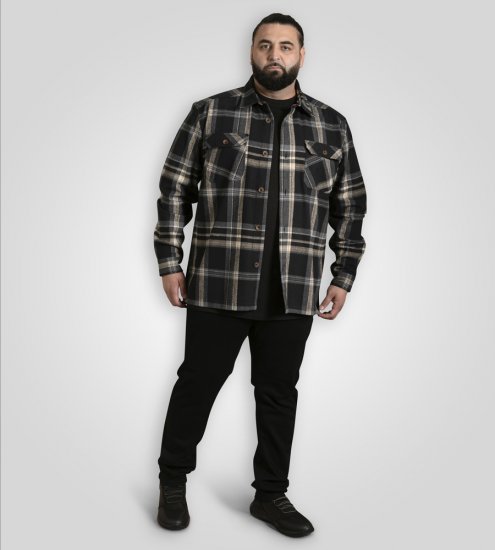 D555 Falkirk Long Sleeve Heavy Shacket Overshirt Black/Grey TALL SIZES - Ingek - Ingek 2XL-10XL