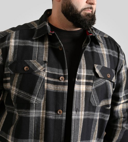 D555 Falkirk Long Sleeve Heavy Shacket Overshirt Black/Grey TALL SIZES - Ingek - Ingek 2XL-10XL
