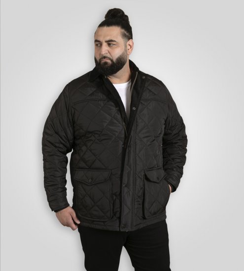 D555 Harborough Quilted Jacket with Corduroy Collar Black - Kabátok - Nagyméretű Kabátok - 2XL-8XL