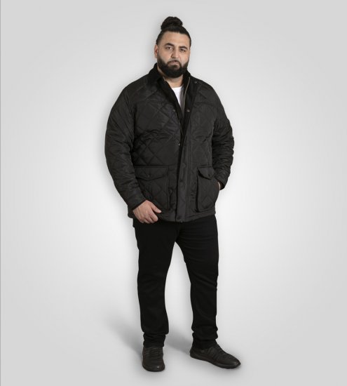 D555 Harborough Quilted Jacket with Corduroy Collar Black - Kabátok - Nagyméretű Kabátok - 2XL-8XL