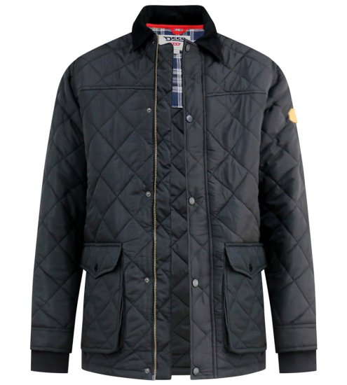 D555 Harborough Quilted Jacket with Corduroy Collar Black - Kabátok - Nagyméretű Kabátok - 2XL-8XL