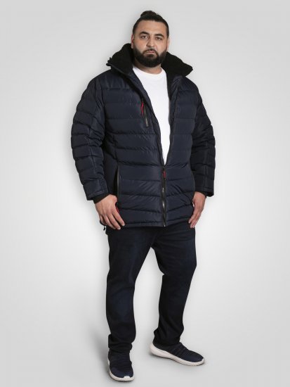 D555 Workington Bélelt Kabát Kapucnival és Sherpa Béléssel Tengerészkék - Kabátok - Nagyméretű Kabátok - 2XL-8XL