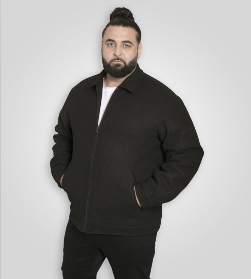D555 Epsom Harrington Jacket with Zip Through Collared Melton Black - Kabátok - Nagyméretű Kabátok - 2XL-8XL