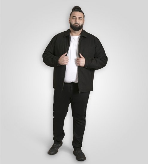 D555 Epsom Harrington Jacket with Zip Through Collared Melton Black - Kabátok - Nagyméretű Kabátok - 2XL-8XL