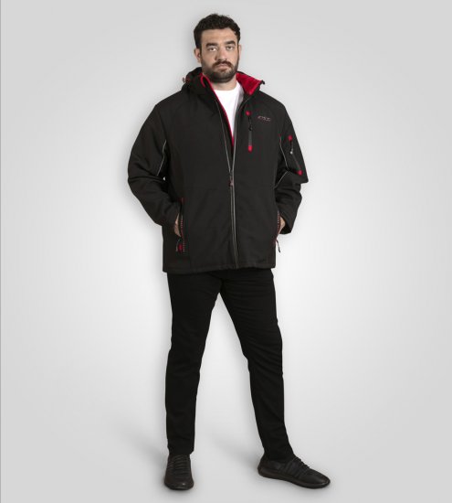 D555 Fretwell Padded Softshell Jacket with Detachable Hood Black - Kabátok - Nagyméretű Kabátok - 2XL-8XL