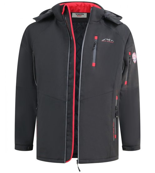 D555 Fretwell Padded Softshell Jacket with Detachable Hood Black - Kabátok - Nagyméretű Kabátok - 2XL-8XL