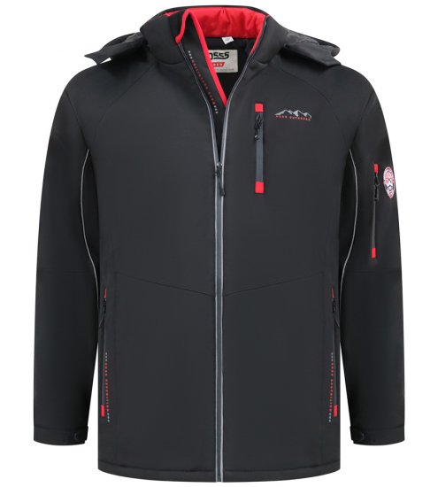 D555 Fretwell Padded Softshell Jacket with Detachable Hood Black - Kabátok - Nagyméretű Kabátok - 2XL-8XL
