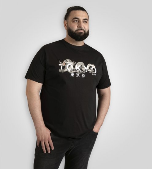 D555 Ginza Tokyo with Dragon Crew Neck T-shirt Black - Pólók - Nagyméretű pólók - 2XL-14XL