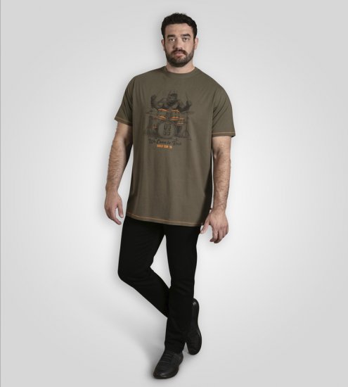 D555 Stockton Gorilla Playing Drums Crew Neck T-Shirt Khaki - Pólók - Nagyméretű pólók - 2XL-14XL
